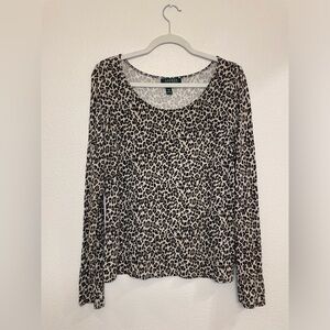 Ralph Lauren Women’s Vintage Leopard Print Long‎ Sleeve Rayon Top Size L